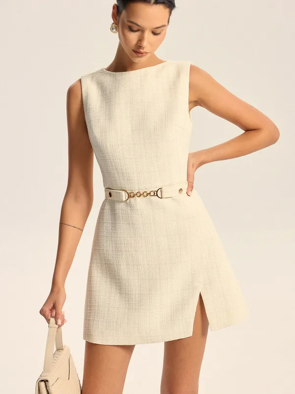 Tweed Slit Mini Dress with Detachable Belt sold by COMMENSE