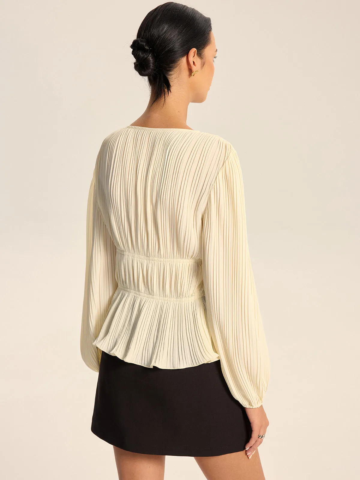 Pleated V-Neck Bow Blouse sold by COMMENSE product image thumbnail 5