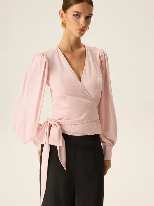 Bow Tie Long Sleeve Blouse sold by COMMENSE