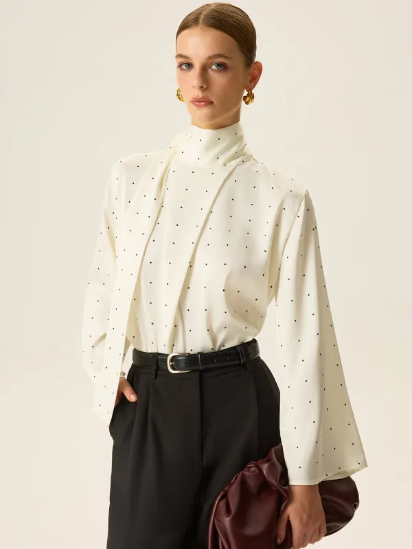 Polka Dot Satin High-Neck Blouse sold by COMMENSE