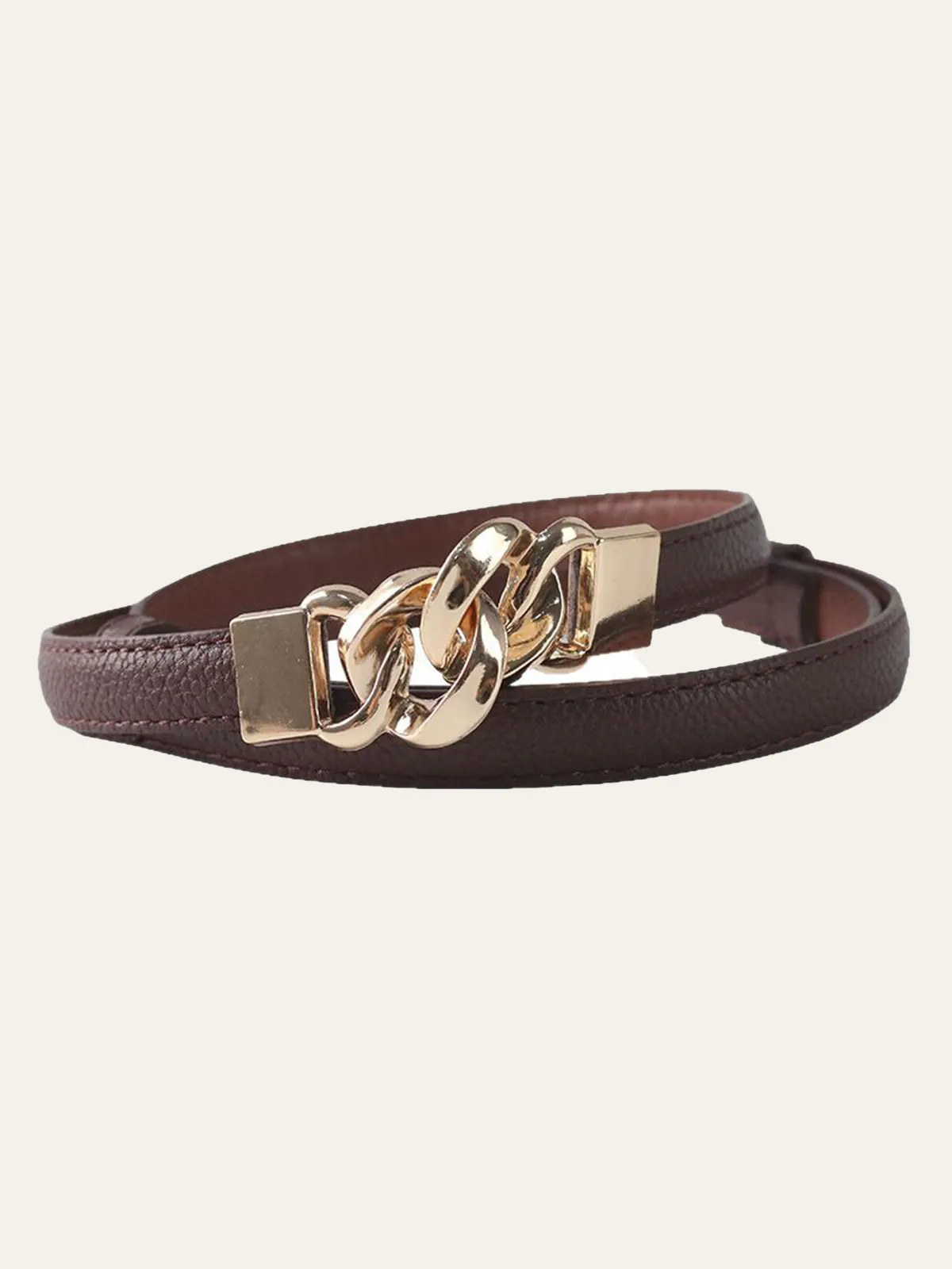 Twisted Buckle PU Leather Thin Belt sold by COMMENSE