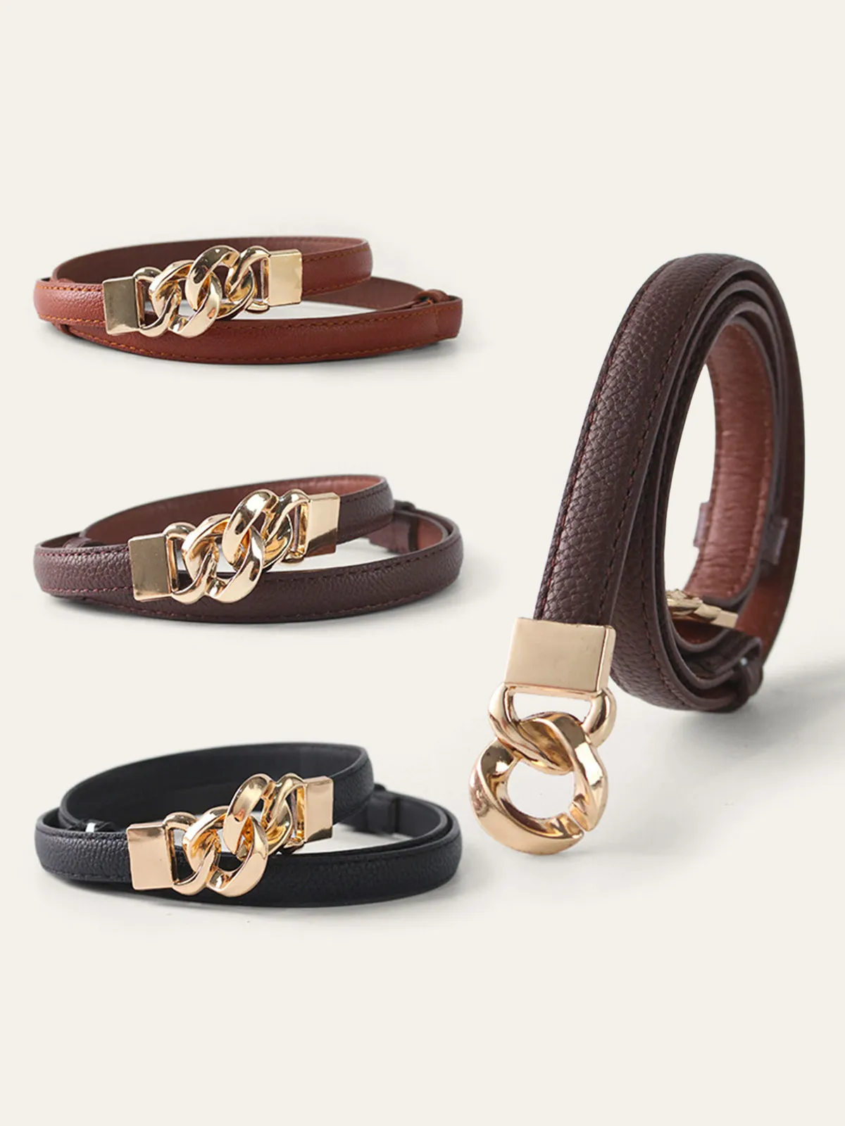 Twisted Buckle PU Leather Thin Belt sold by COMMENSE product image thumbnail 4