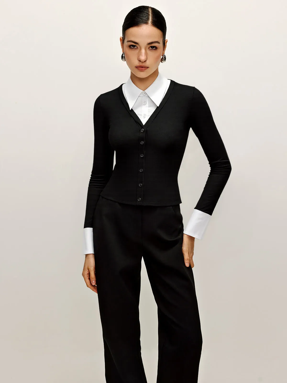 2 in 1 Contrast Collar and Cuff Shirt sold by COMMENSE product image thumbnail 2