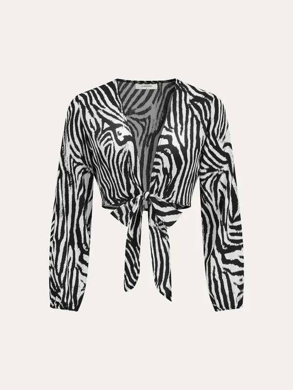 Zebra Print Tie-Front Top sold by COMMENSE