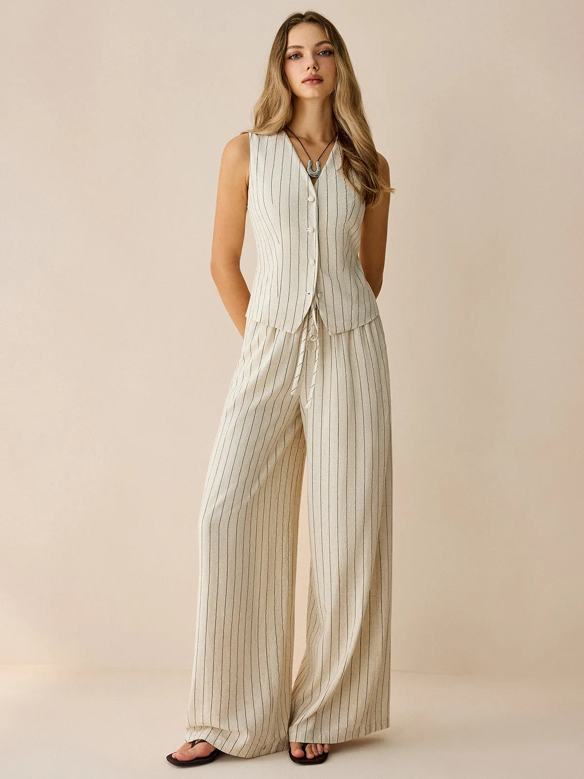 Striped Sleeveless Vest and Pants Set sold by COMMENSE