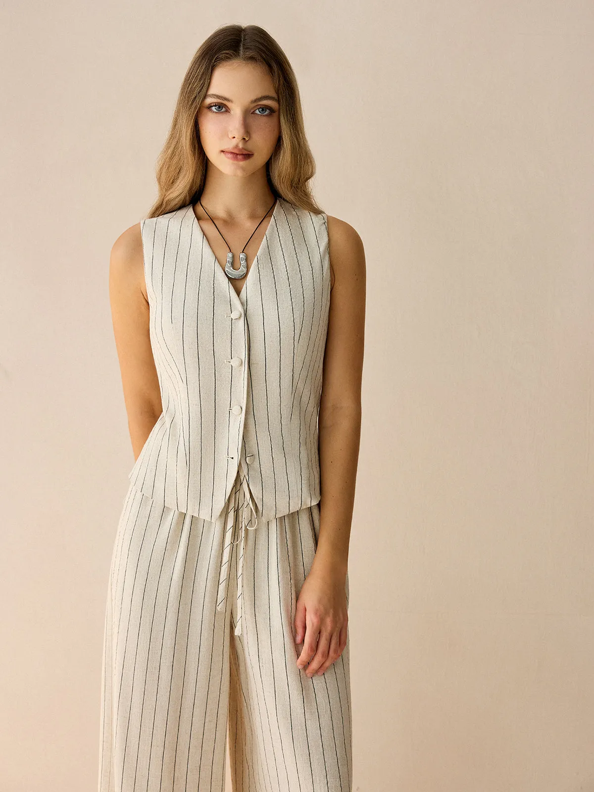 Striped Sleeveless Vest and Pants Set sold by COMMENSE product image thumbnail 3