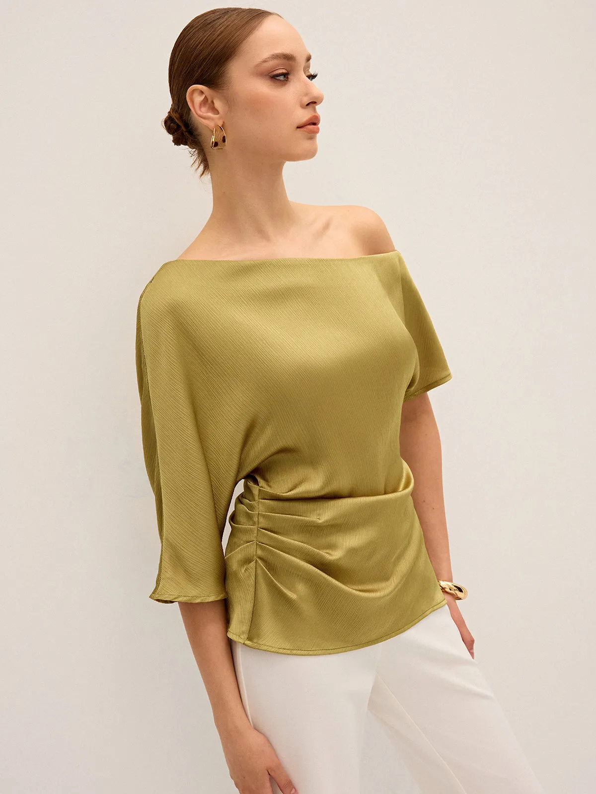 Satin One-Shoulder Ruched Top sold by COMMENSE product image thumbnail 4