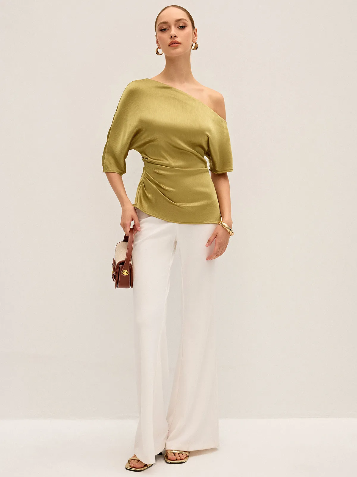 Satin One-Shoulder Ruched Top sold by COMMENSE product image thumbnail 2