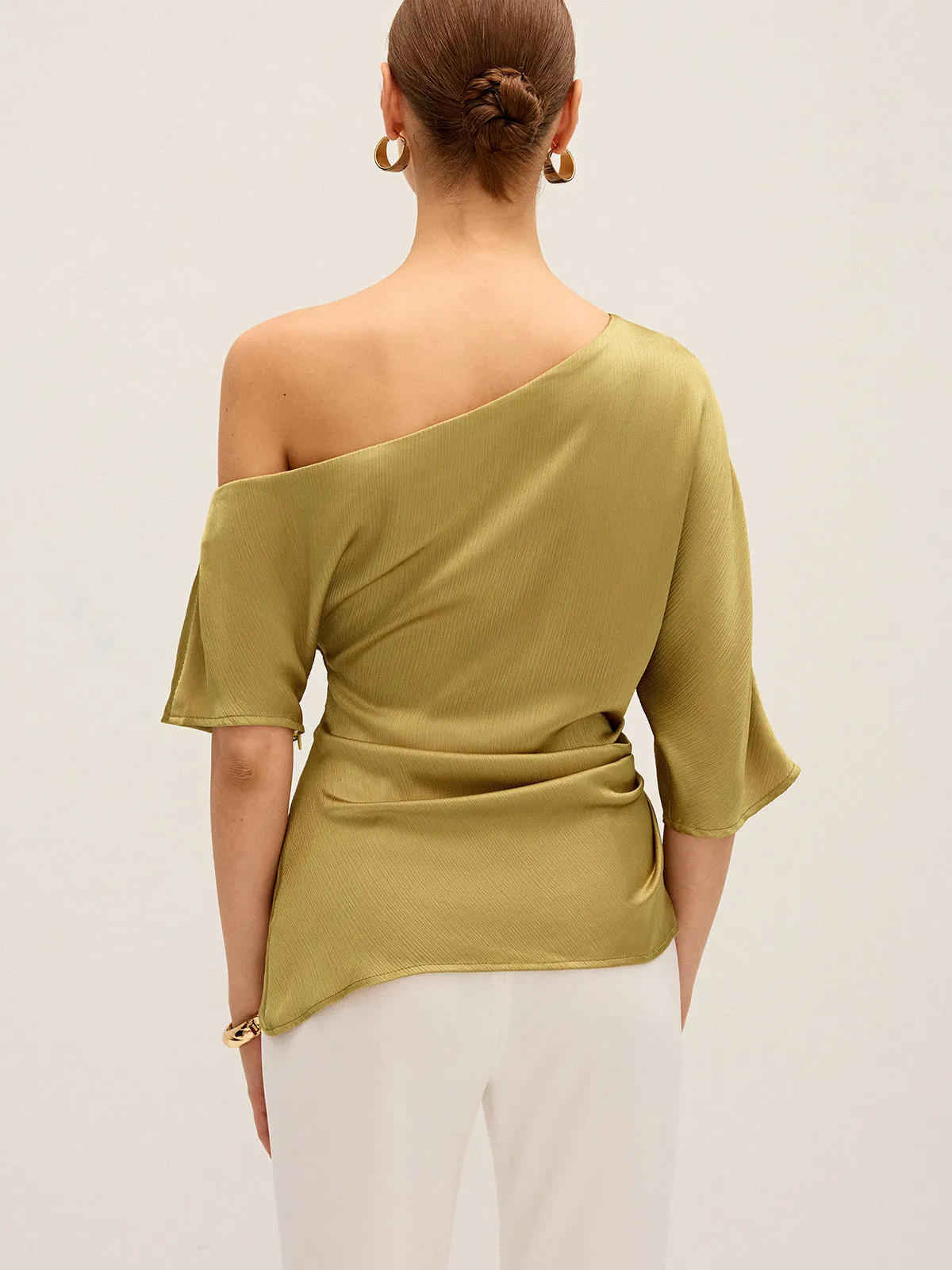 Satin One-Shoulder Ruched Top sold by COMMENSE product image thumbnail 5