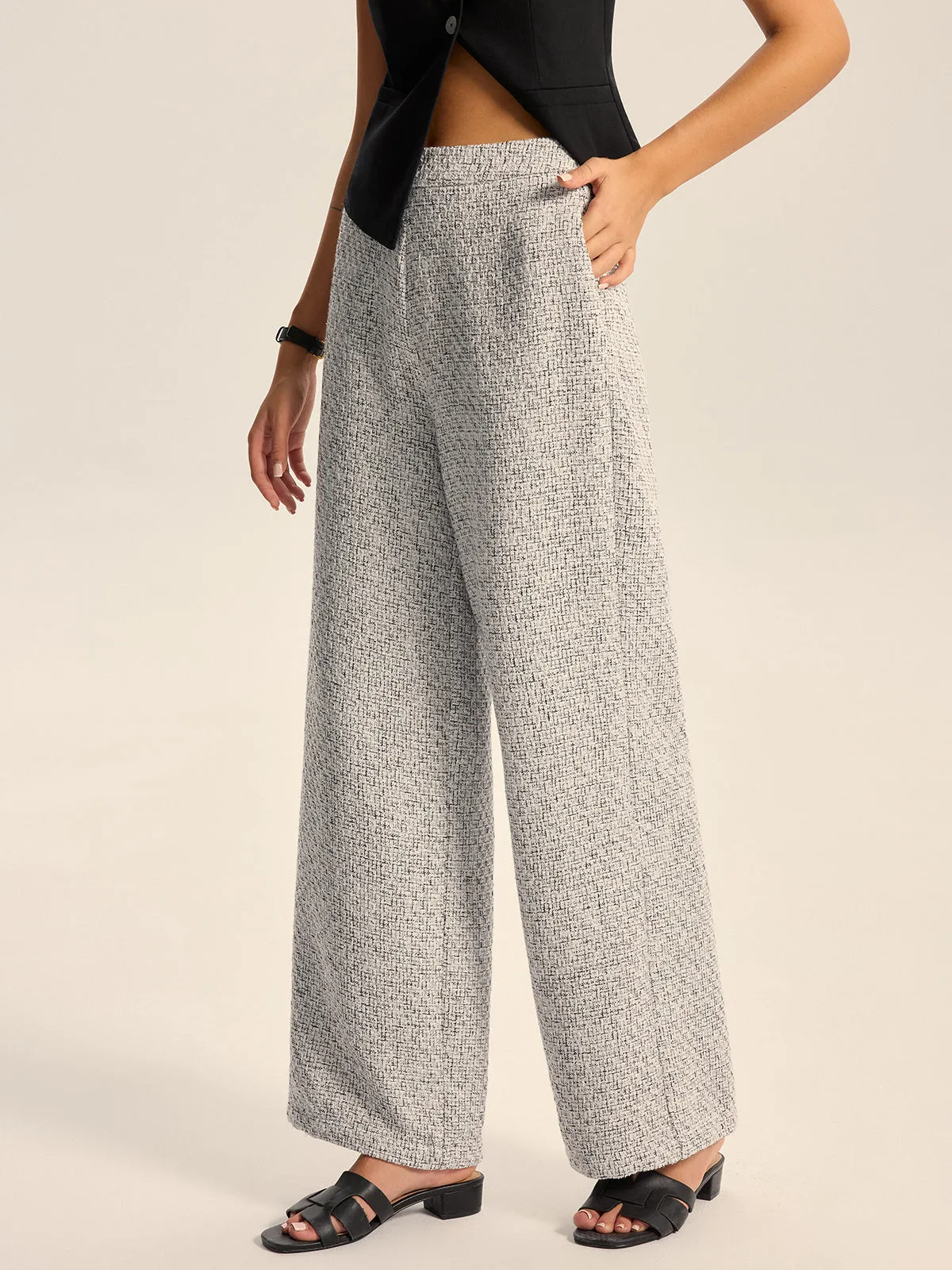 Textured Tweed Wide-Leg Pants sold by COMMENSE product image thumbnail 2
