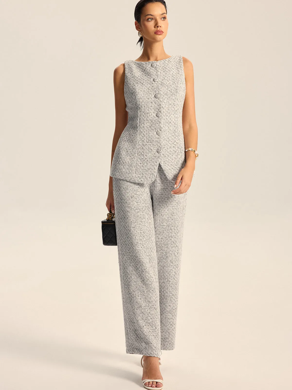 Textured Tweed Wide-Leg Pants sold by COMMENSE