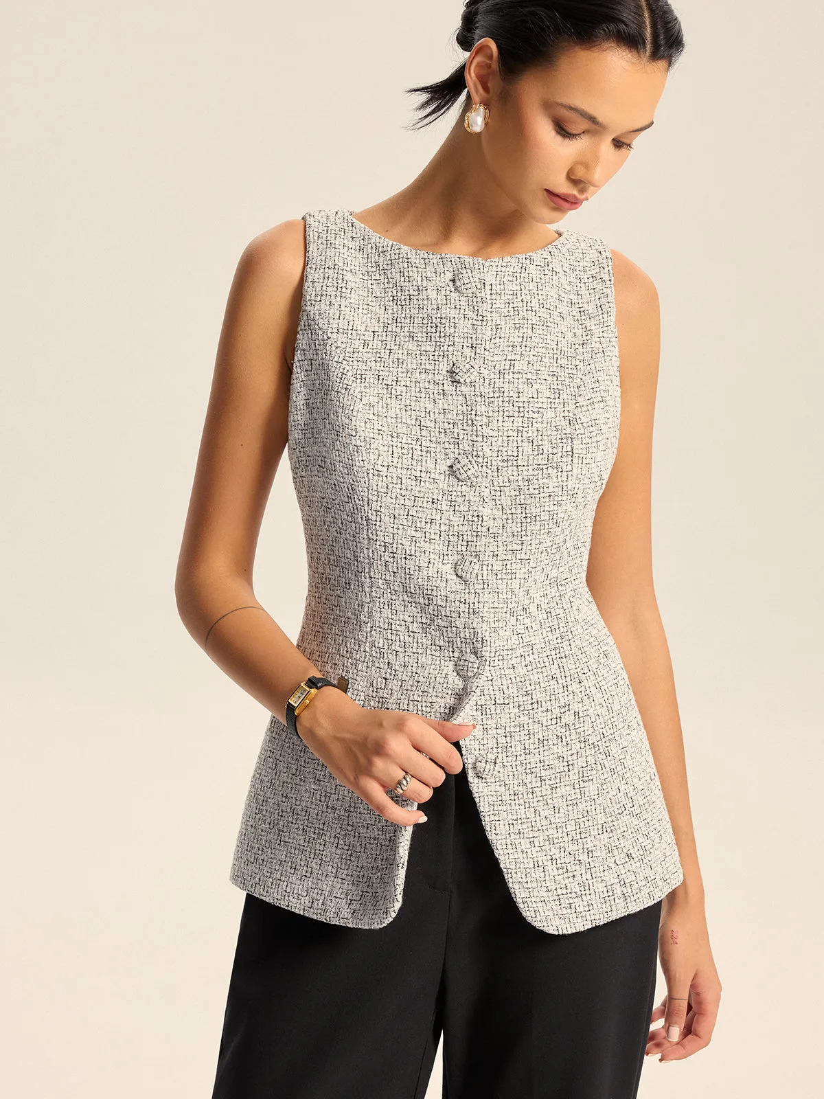 Textured Tweed Wide-Leg Pants sold by COMMENSE product image thumbnail 5