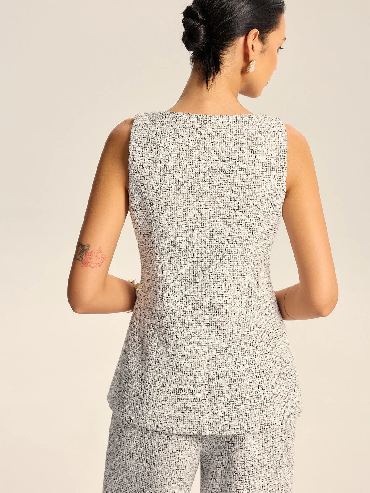 Textured Tweed Button Vest sold by COMMENSE product image thumbnail 5