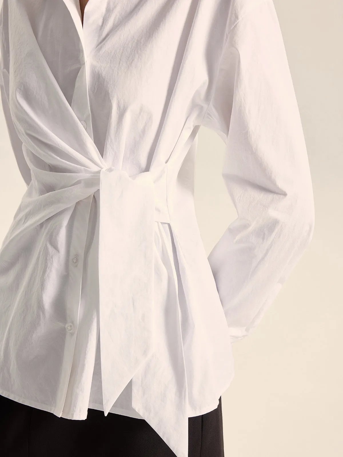 Cotton Asymmetric Tie-Waist Shirt sold by COMMENSE product image thumbnail 3