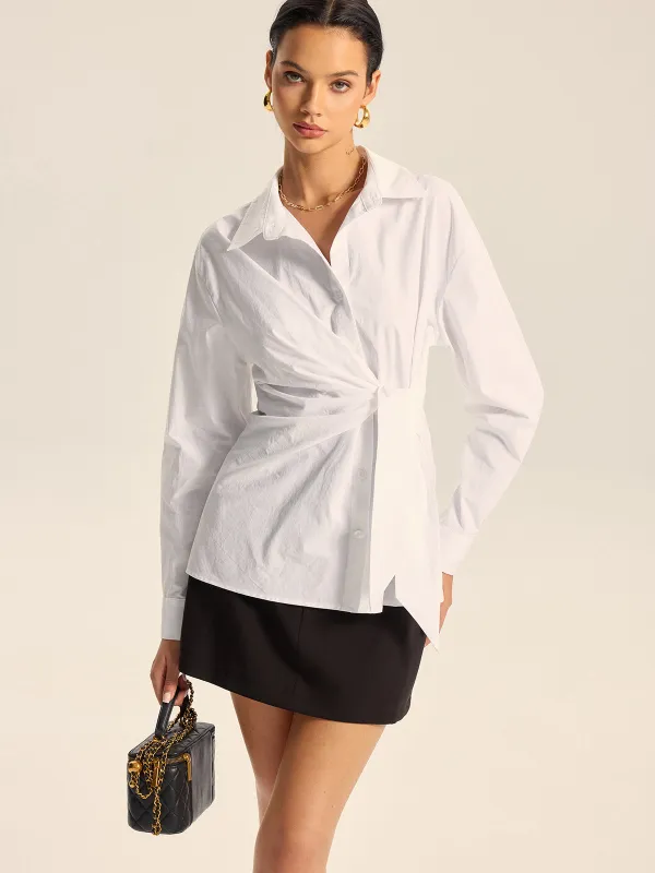 Cotton Asymmetric Tie-Waist Shirt sold by COMMENSE