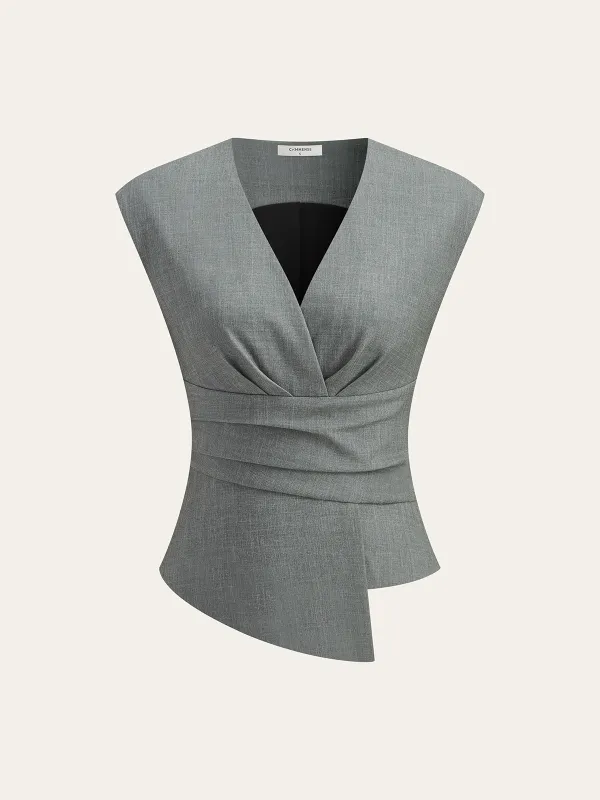 Ruched Waist V-Neck Asymmetric Top made by COMMENSE