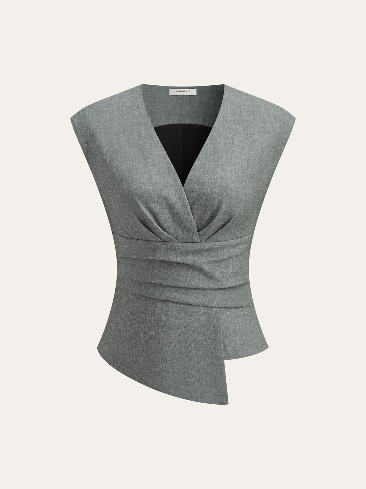 Ruched Waist V-Neck Asymmetric Top sold by COMMENSE