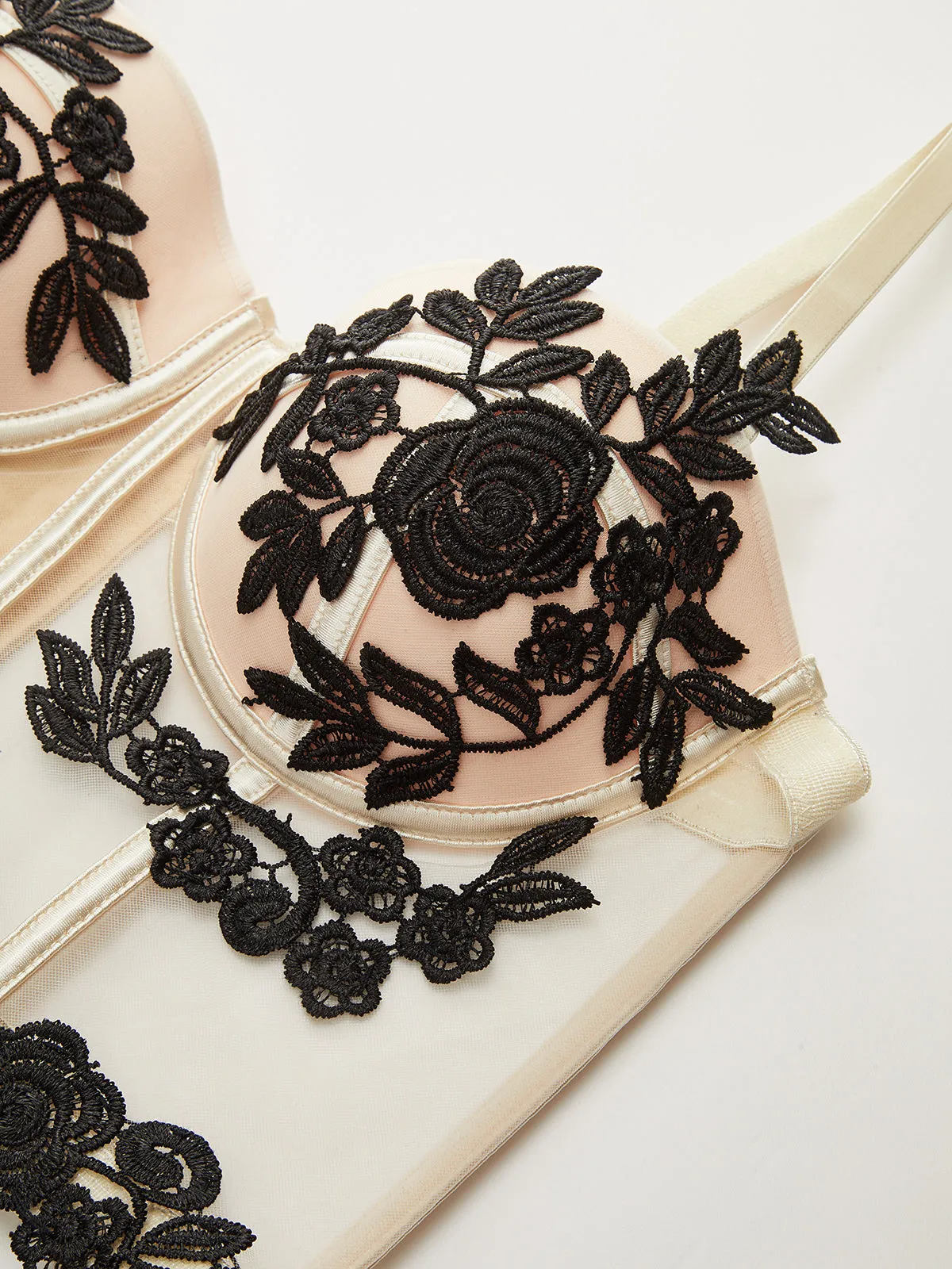 Semi-Sheer Floral Embroidery Mesh Corset Top sold by COMMENSE product image thumbnail 4