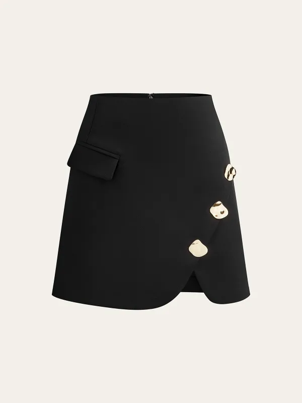 Metal Detail Decor Pocket Mini Skirt sold by COMMENSE