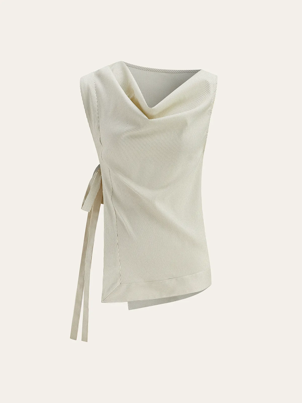 Striped Asymmetric Tie-Side Top sold by COMMENSE