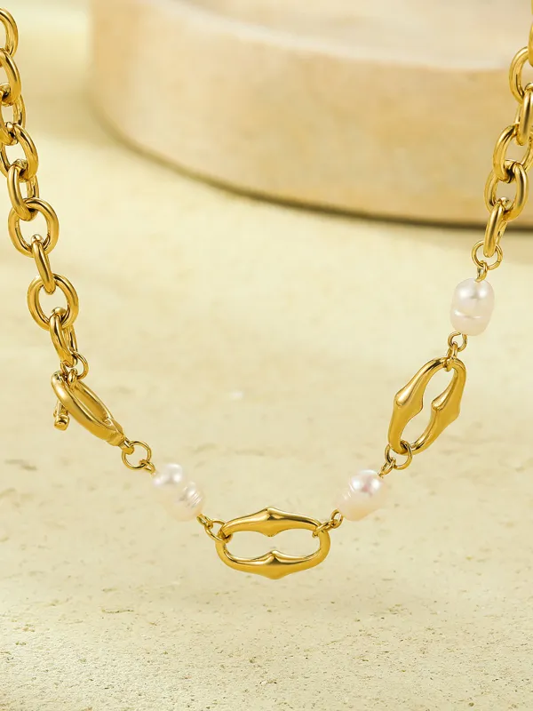 Golden Chain Pearl Necklace sold by COMMENSE