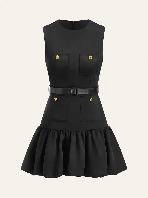 Ruffled Hem Metal Button Mini Dress Without Belt sold by COMMENSE