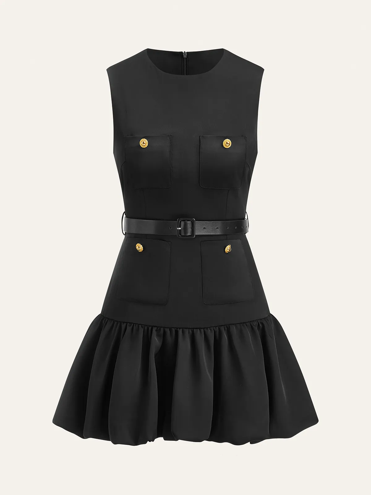 Ruffled Hem Metal Button Mini Dress Without Belt sold by COMMENSE