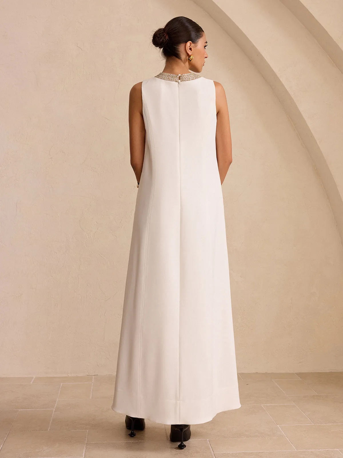 Hand-Beaded Neckline Pocket Maxi Dress sold by COMMENSE product image thumbnail 4