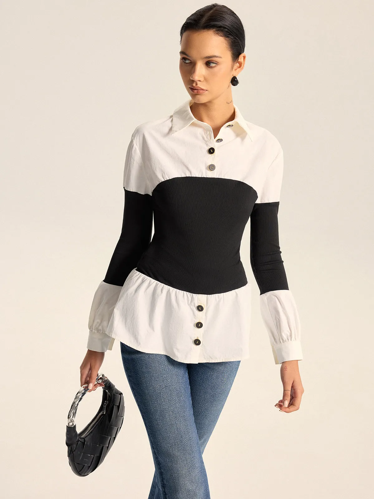 Contrast Panel Button Shirt sold by COMMENSE