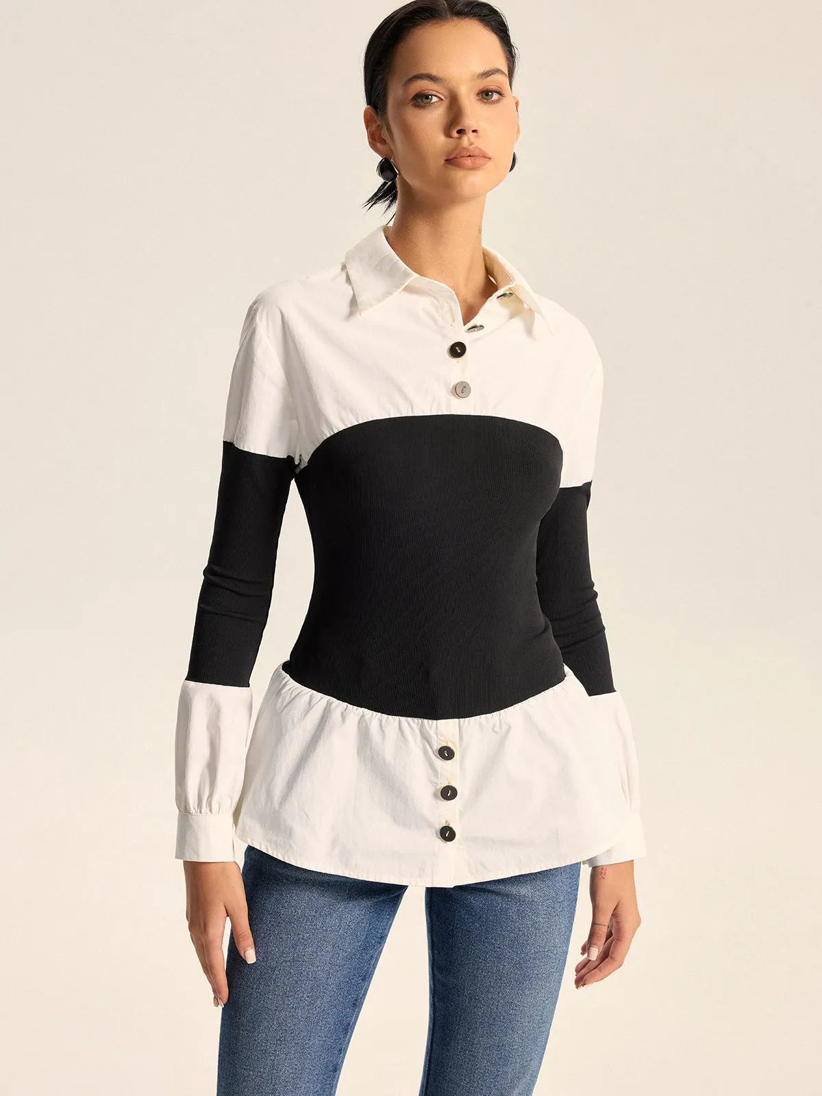 Contrast Panel Button Shirt sold by COMMENSE product image thumbnail 3