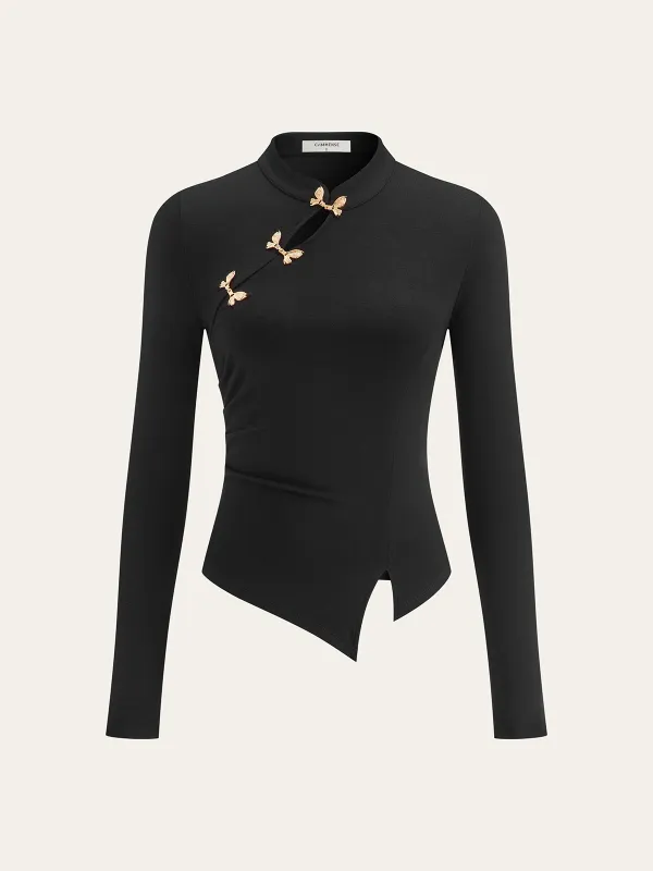 Asymmetric Metal Butterfly Detail Top sold by COMMENSE
