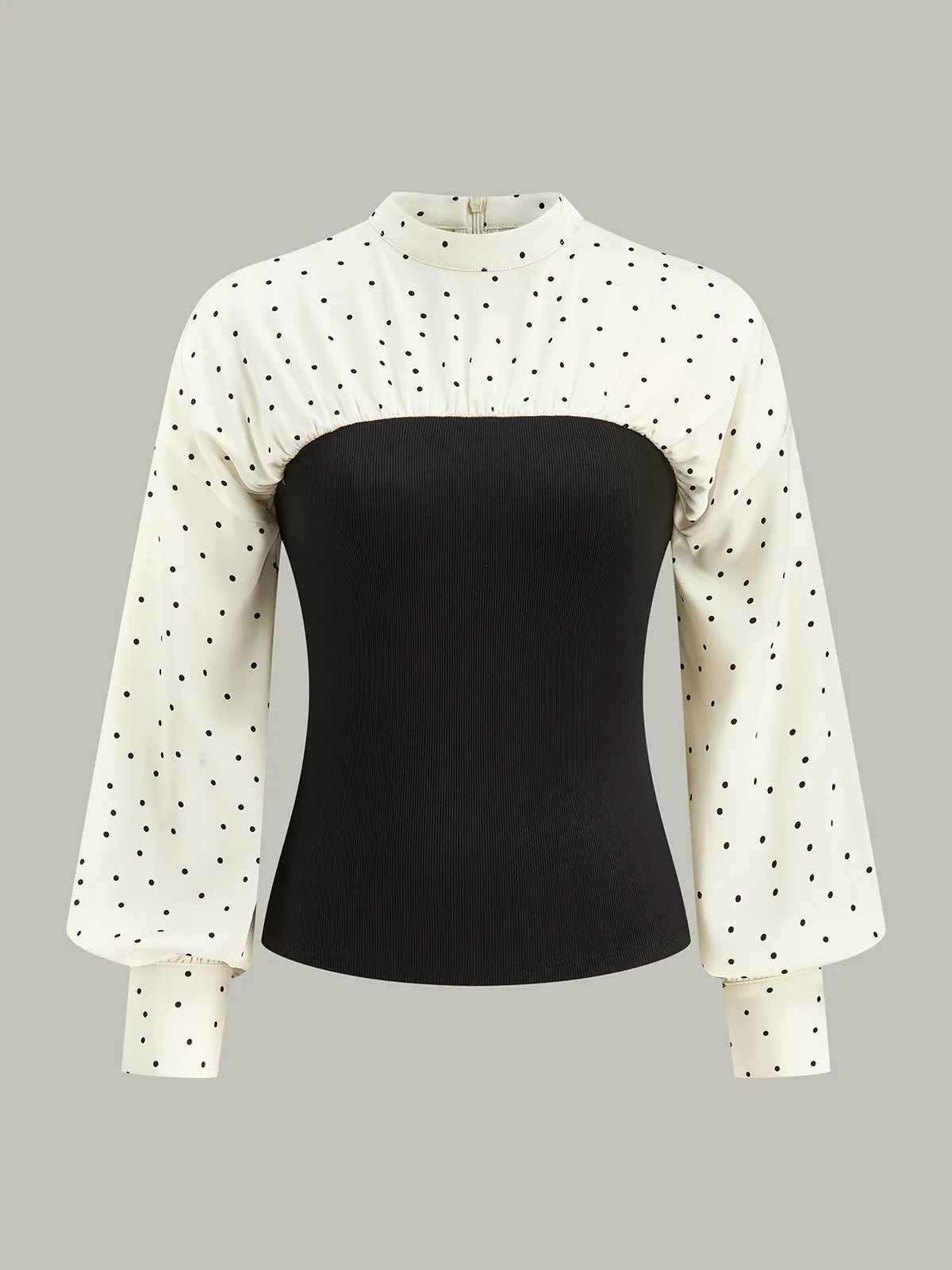 Polka Dot Panel Mock Neck Top sold by COMMENSE