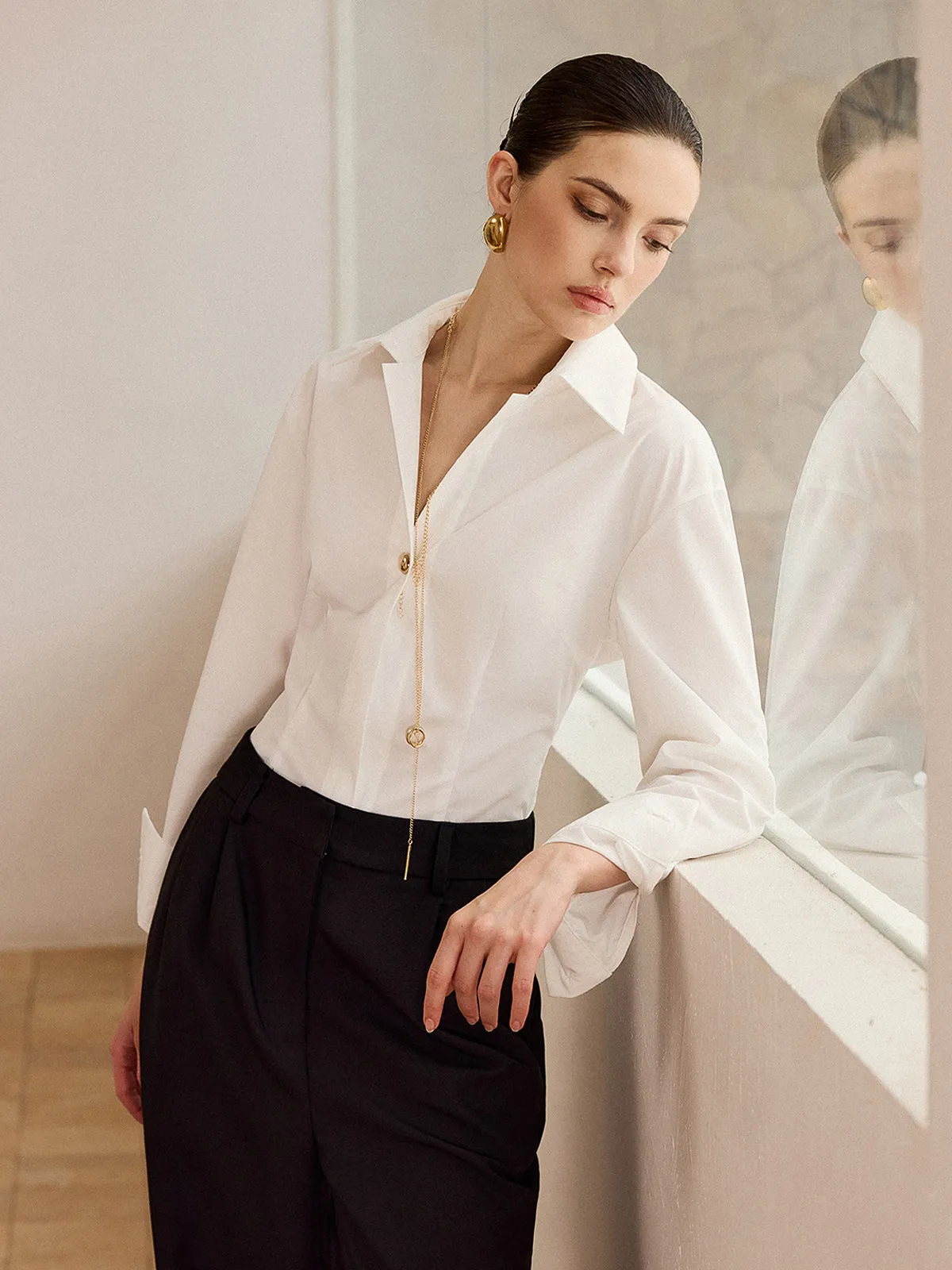 Metal Button Long-Sleeve Shirt sold by COMMENSE