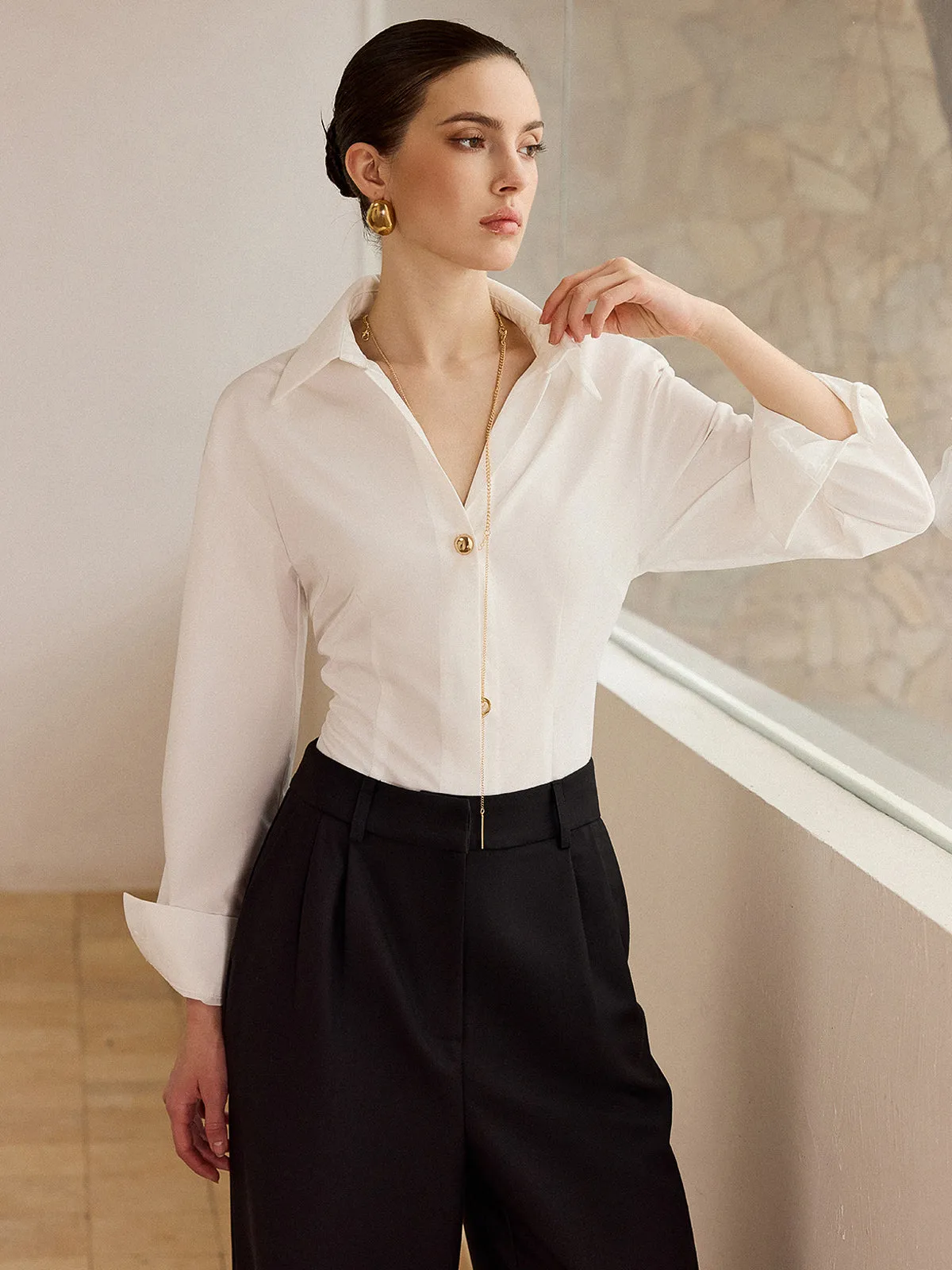 Metal Button Long-Sleeve Shirt sold by COMMENSE product image thumbnail 2