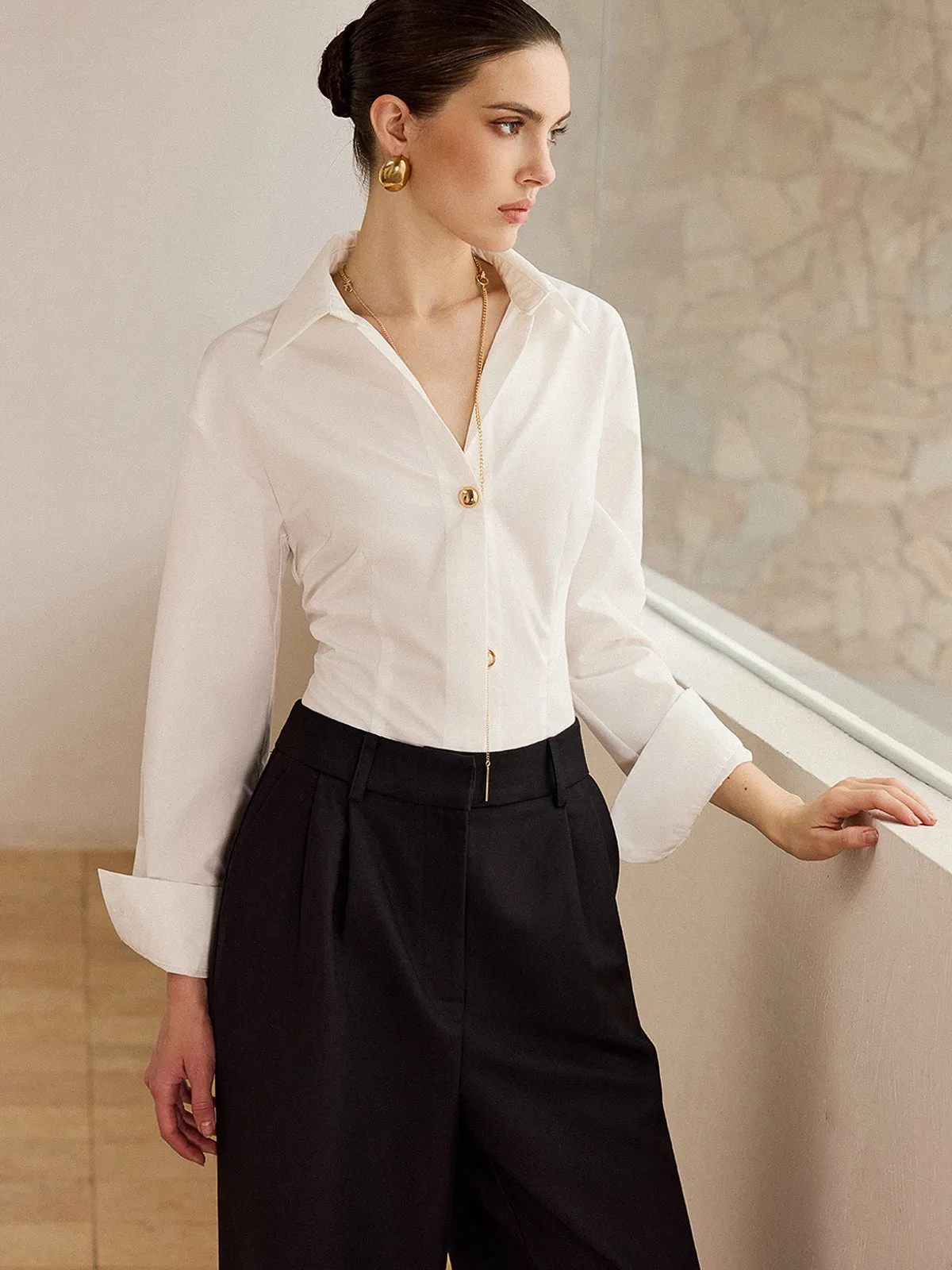 Metal Button Long-Sleeve Shirt sold by COMMENSE product image thumbnail 3
