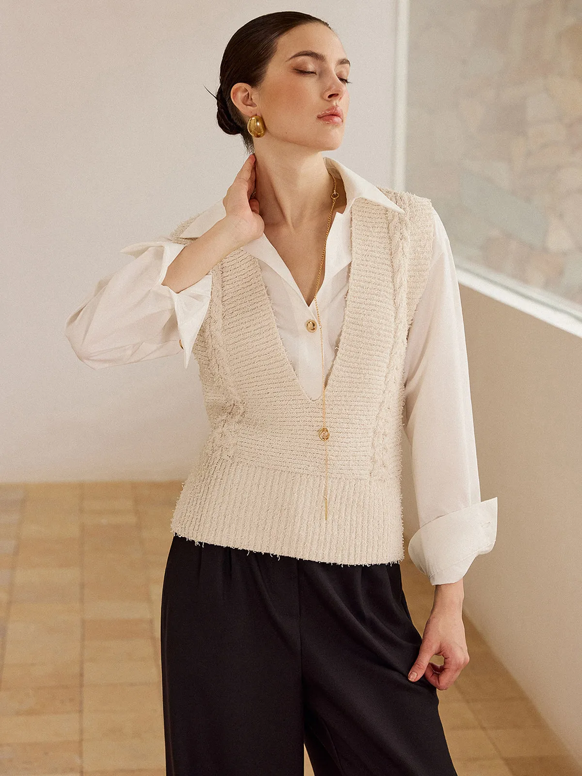 Cable Knit V-Neck Vest sold by COMMENSE product image thumbnail 2