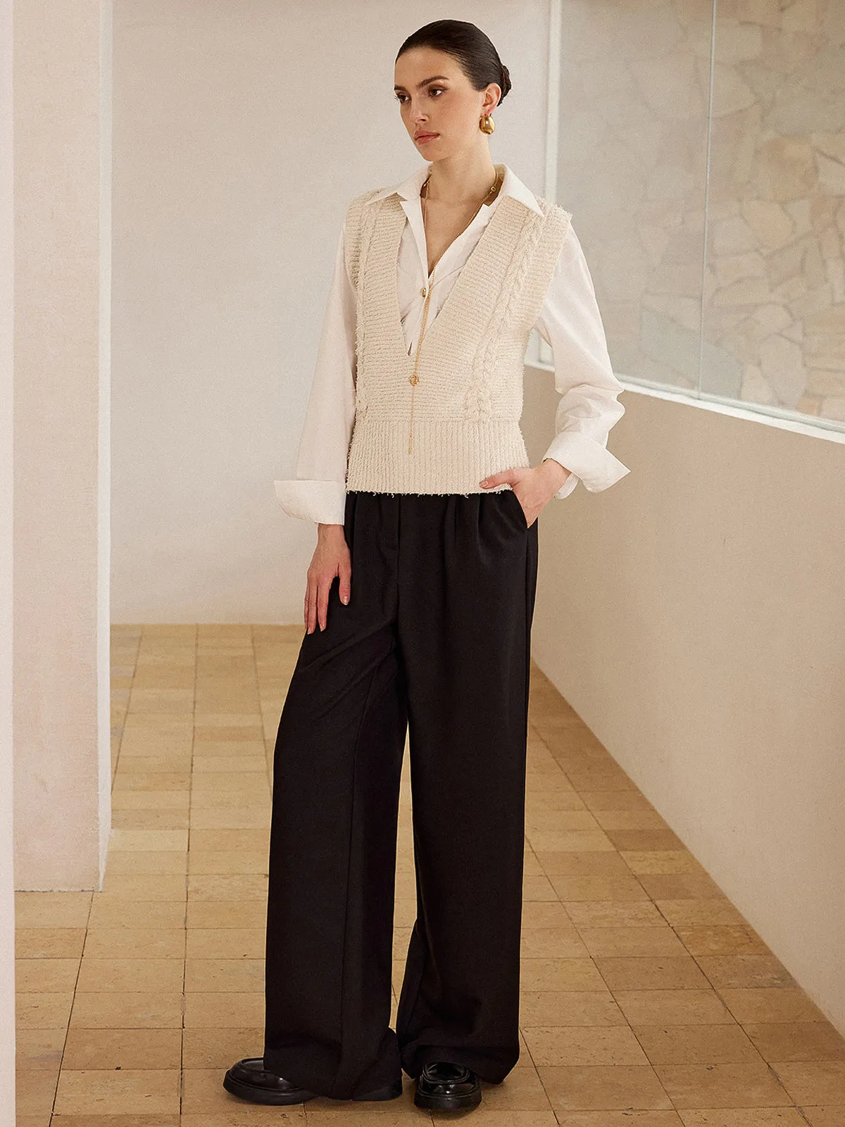 Cable Knit V-Neck Vest sold by COMMENSE product image thumbnail 5