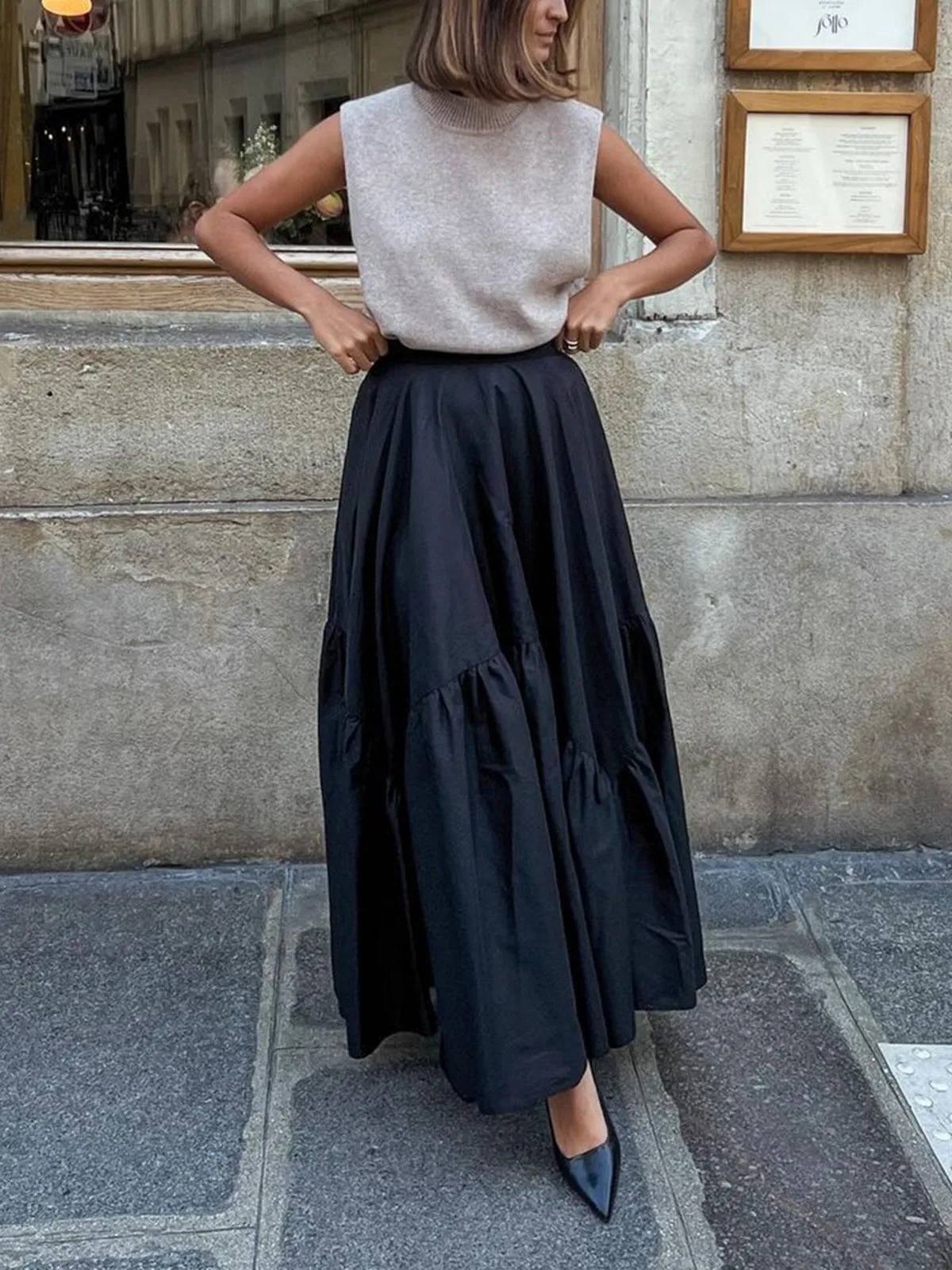 Asymmetrical Pleated Maxi Skirt sold by COMMENSE product image thumbnail 4