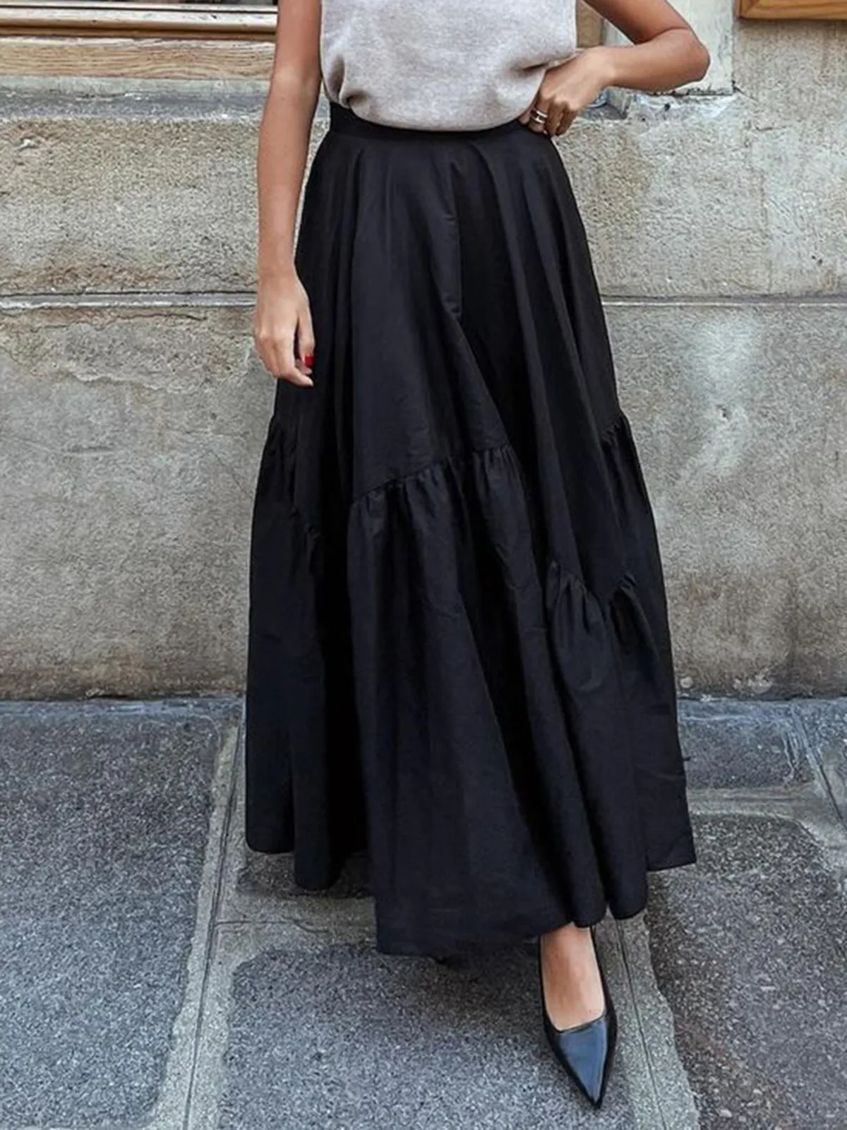 Asymmetrical Pleated Maxi Skirt sold by COMMENSE product image thumbnail 2