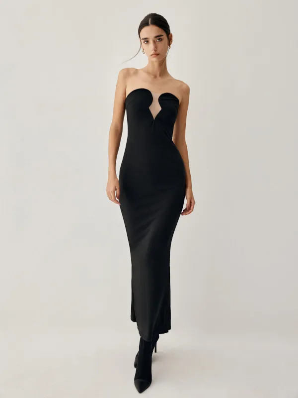 Patchwork Bustier Tube Long Dress sold by COMMENSE