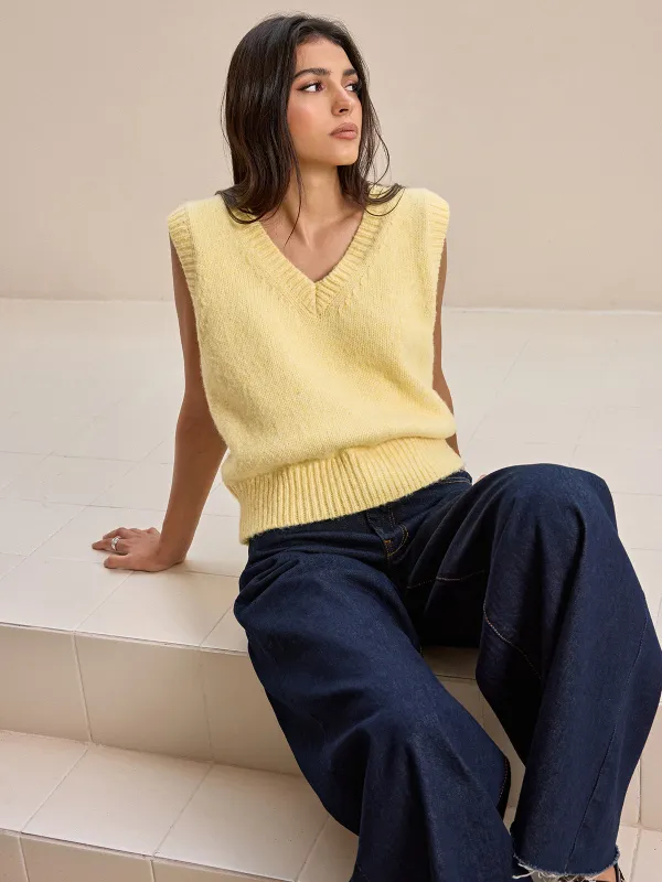 V-Neck Wool-Blend Knitted Vest sold by COMMENSE