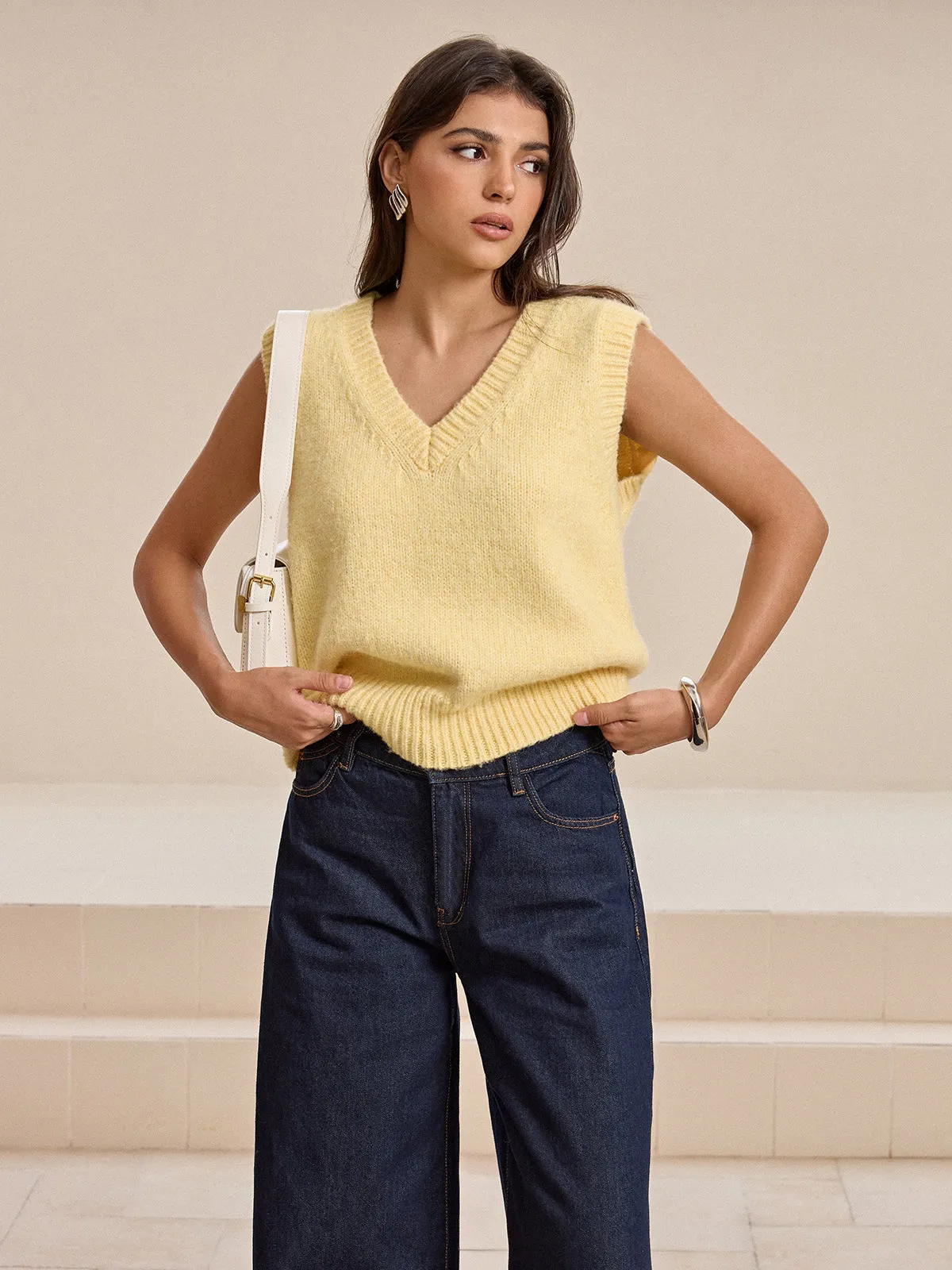 V-Neck Wool-Blend Knitted Vest sold by COMMENSE product image thumbnail 4