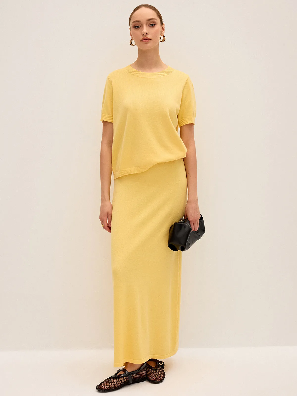 Knitted Short-Sleeve Top and Maxi Skirt Set sold by COMMENSE product image thumbnail 2