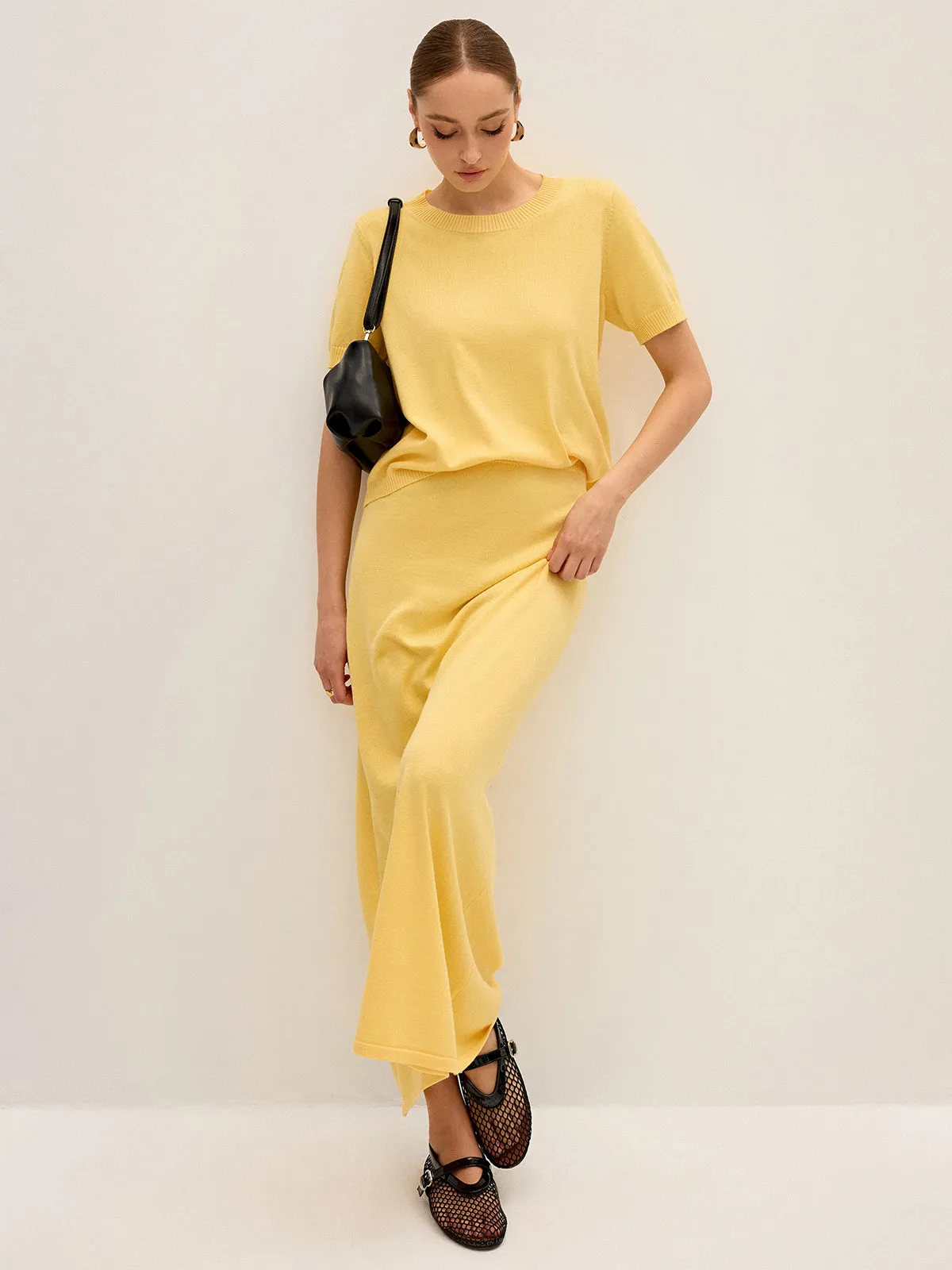 Knitted Short-Sleeve Top and Maxi Skirt Set sold by COMMENSE product image thumbnail 3