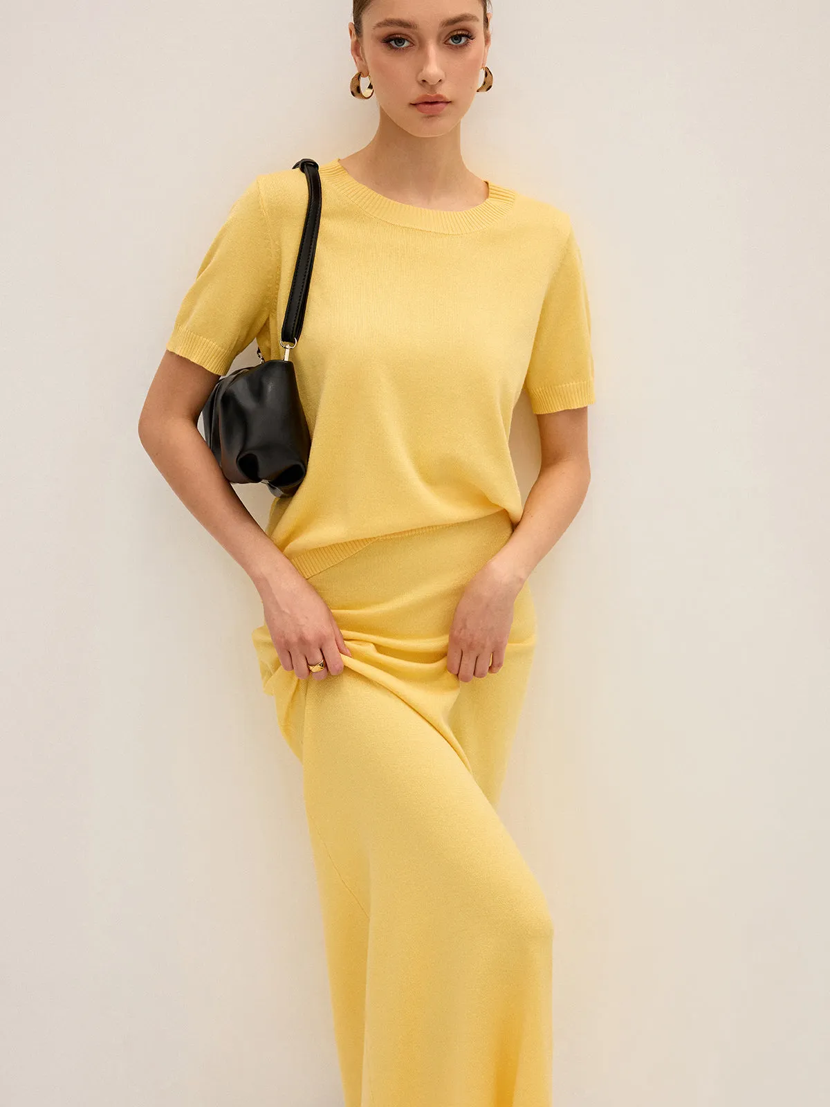 Knitted Short-Sleeve Top and Maxi Skirt Set sold by COMMENSE product image thumbnail 4