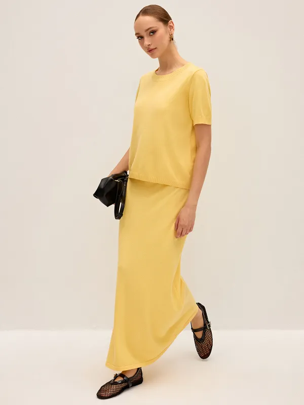 Knitted Short-Sleeve Top and Maxi Skirt Set sold by COMMENSE