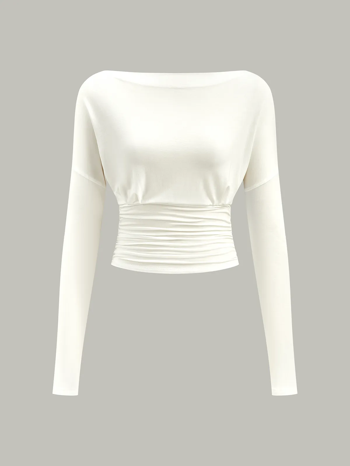 Semi-Sheer Ruched Waist Long-Sleeve Top sold by COMMENSE