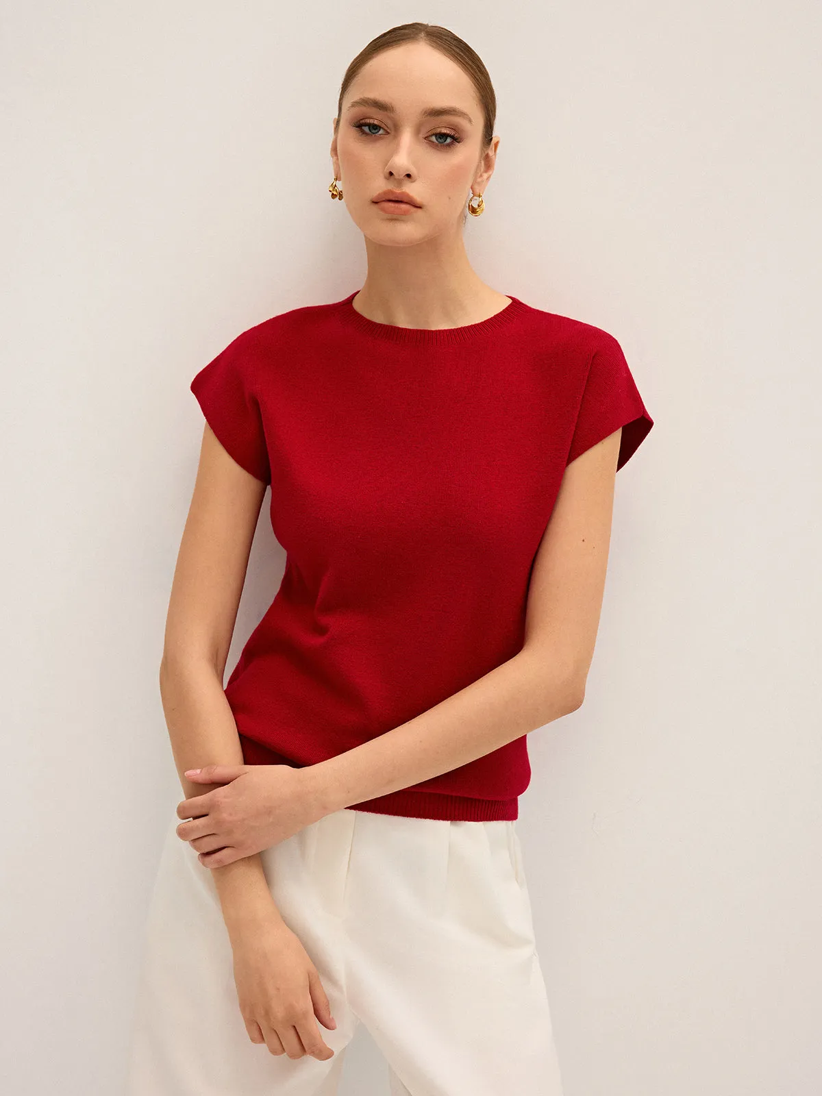 Wool-Blend Cap Sleeve Knit Top sold by COMMENSE product image thumbnail 4