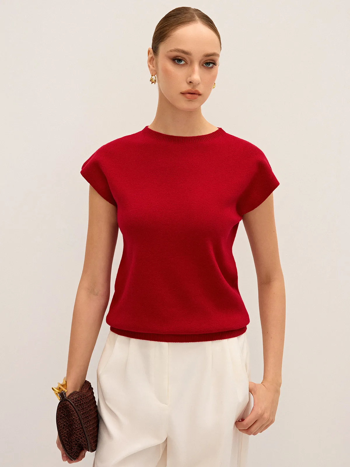 Wool-Blend Cap Sleeve Knit Top sold by COMMENSE product image thumbnail 5