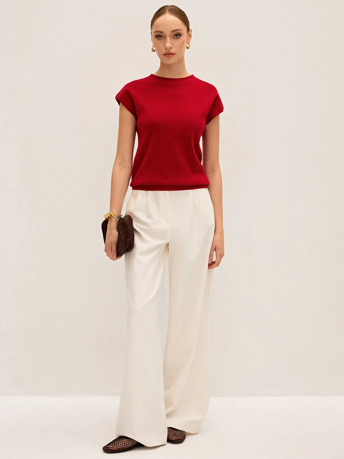 Wool-Blend Cap Sleeve Knit Top sold by COMMENSE product image thumbnail 3